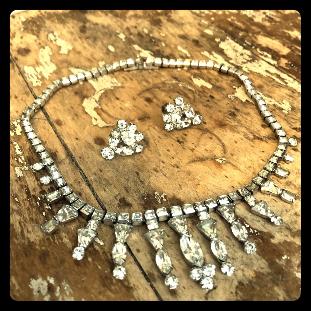 Vintage Rhinestone Necklace & Earings